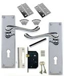 Discount Hardware UK - Victorian Door Handles Internal for Interior Doors, Internal Door Handles with Lock, Silver Door Handles or Chrome Door Handles Set Internal Door Lock with Key (Lock Door Pack)