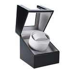 skyehomo Single Watch Winder for Automatic Watches Automatic Watch Winder Box in Black Leather with Quiet Japanese Motor,AC Adapter or Battery Powered