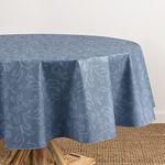 Elrene Home Fashions Camile Floral Damask-Scroll Water- and Stain-Resistant Vinyl Tablecloth with Flannel Backing, 70 Inches X 70 Inches, Round, Blue