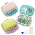 5 Pack Travel Pill Organizer 8 Compartments Easy Open Lid Portable Pill Case Daily Pill Organizer Moisture Proof Small Pill Box for Pocket (Blue+Light Blue+Pink+Khaki+Green)