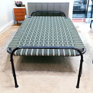 NATTNAK WE TRULY CARES Painted Single Folding Bed Size 3X6Ft Iron Frame With Nylon Niwar Home Outside Picnic Use Spacesaving Folding Cot, Multicolour