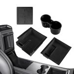 EYPINS Center Console Organizer Tray, Cup Holder,4PCS Interior Accessories Compatible with Tesla Model 3/Y 2021-2023,Flocked Material Non-Slip & Vibration with Armrest Hidden Cubby Drawer Storage Box