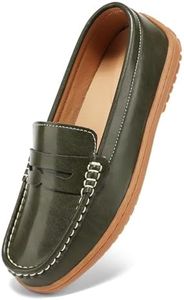 BEAUSEEN Women's Classic Handsewn Penny Loafers - Casual Slip On Moccasin Driving Shoes Lightweight Walking Flats Comfort Women Loafer Shoes, Olive, 11 US