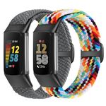 SHIJZWD Elastic Braided Straps Compatible with Fitbit Charge 5/Fitbit Charge 6, Breathable Adjustable Stretchy Nylon Loop Replacement Bands for Fitbit Charge 6 Charge 5 Sport Strap for Women Men