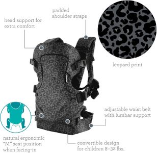 Infantino 4-in-1 Baby Carrier – Grey Leopard, Adjustable Ergonomic