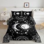 Sun and Moon Bedding Set Constellation Galaxy Comforter Set for Kids Boys Girls Teens Psychedelic Boho Mandala Comforter Breathable Celestial Duvet Set Black White Room Decor Quilt Cover King Size