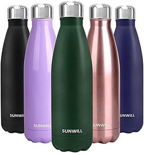 SUNWILL Metal Water Bottle 500ml, Stainless Steel Insulated Travel Sports Water Bottle, Vacuum Thermal Reusable Water Flask, Powder Coated Green for Hot and Cold Drinks