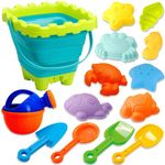 Chennyfun Foldable Bucket Beach Toy Set, Large Silicone Bucket Collapsible Bucket, 14 PCS Sand Toys With Watering Cans, Shovels, Rakes, Sea Animals Molds, Outdoor Toys for Toddlers Age 3 4 5 6 7 8