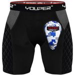 Youper Boys Youth Elite Compression Sliding Shorts - Padded Slider Shorts with Soft Protective Athletic Cup for Baseball, Softball, Lacrosse, MMA (Black, Youth - X-Small)