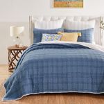 Greenland Home Portofino Reversible Solid Color Ruffled Cotton Quilt Set, 3-Piece King/Cal King, Coastal Blue