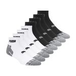 PUMA Men's 8 Pack Athletic Cushioned Quarter Crew Socks, White/Grey, 10-13