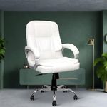 Mrc Executive M164 Mid Back Ergonomic Leatherette Revolving Office Boss Chair with 360 Degrees Swivel Chrome Stand & Tilting Locking Mechanism (Engineering Wood)(White)