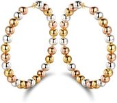 Barzel 18K Gold Plated Tricolor Ball Hoop Earrings for Women - Made In Brazil (3 Tone)