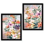 KOTART - floral theme abstract art paintings with frame for living room wall decor - modern art framed posters (11x14 inch, multicolor) set of 2