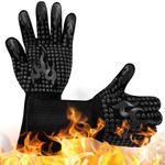 BBQ Gloves Grill Oven Gloves Heat Resistant to 800 C Kitchen Baking Grill Microwave Fireplace EN407 Certified (Black Flame)