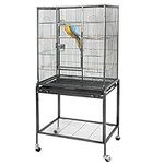 SUPER DEAL 53-Inch Rolling Bird Cage Large Wrought Iron Cage for Cockatiel Sun Conure Parakeet Finch Budgie Lovebird Canary Medium Pet House with Rolling Stand & Storage Shelf