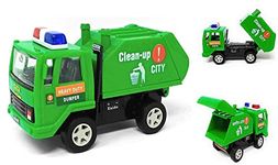 Game Phactory Pull Back Action Green Garbage Dumper Truck Clean up City Toy Die Cast Toy Vehicle Rubber Wheels for Kids Boys