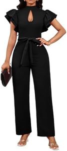 SxClub Women Sexy Solid Jumpsuits Wide Leg Pants Hollow Out Short Ruffles Sleeve for Party Club,Black,X-Large