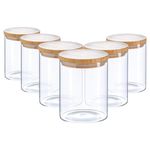 Argon Tableware Scandi Storage Jars with Wooden Lids - 750ml - 6 Pack - Modern Round Organisation Container Glass Jar for Kitchens, Pantry, Bathrooms, Utility Rooms