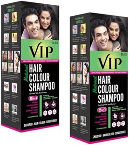 VIP HAIR COLOUR SHAMPOO Permanent Hair Color for Men and Women, Black - 180ml (Pack of 2) | Shampoo Based Hair Colour | Ammonia Free | Traditional Hair Dye