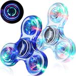 SCIONE 2PCS Crystal LED Light Fidget Spinner for Kids,Light Up Fidget Toys for Toddlers,Glow in The Dark Party Bag Fillers for Children Adults（Crystal- Blue and White）