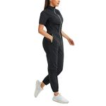 Junlan Sauna Suit for Women Sweat Jumpsuit Stand Collar Heat Trapping Shirt for Women Workout Sports, Black, X-Large