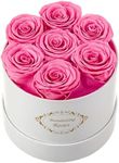 Beaulasting Roses Preserved Roses in a Box Long Lasting Roses Last a Year Forever Romantic Gifts for Her Mother's Day Valentine's Day Anniversary Birthday (Round White Box, 7 Pink Roses)