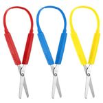 Loop Scissors 3Pcs Adaptive Design Scissor 14cm Colorful Handle Self-Opening Safety Scissors for Kids Children Schools Special Need(Red,Blue,Yellow)