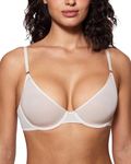 INLYRIC Women's Cosnufy Sheer Bra Unlined Plunge Underwired Mesh Demi See Through Sexy Bras Coconut White 36C