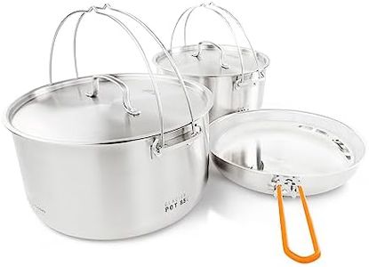 GSI Outdoors Glacier Stainless Troop Cookset, Compact Pan & Pot Camping Set, for Travel and Outdoors (8-10 People)