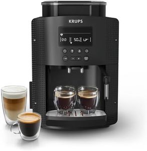 Krups Machine à café grain, machine expresso, 2 tasses en simultané, Ecran LCD, Nettoyage automatique, Buse vapeur pour Cappuccino, Cafetière espresso, Essential ecran noire, YY8135FD