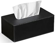 Tissue Box Cover Rectangular PU Leather Facial Tissue Dispenser Box Holder for Dresser Bathroom Decor (Black)