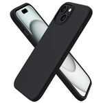 ORNARTO Compatible with iPhone 15 Case, Slim Liquid Silicone 3 Layers Full Covered Soft Gel Rubber Phone Case Protective Cover with Microfiber Lining 6.1 Inch-Black