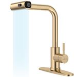 APPASO Waterfall Kitchen Faucet with Pull Down Sprayer, Brushed Gold Kitchen Faucet with Sprayer 3 Modes,360° Swivel Kitchen Sink Taps Single Handle Kitchen Faucet