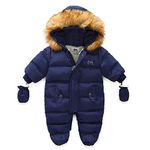 Xifamniy Baby Winter Snowsuit Clothes Outfit Coat Romper Outwear Hooded Footie for Boys Girls (Navy, 9-12 Months)