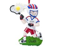 UniqXmas Personalized Lacrosse Boy Christmas Ornament - Free Customization | Male Player with Stick / Crosse & Ball for Xmas Tree | Unique Keepsake for LAX Player and Team Fan - Custom Name & Year