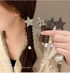 4pcs Set Sparkling Rhinestone Star Hair Ties - Durable, High Elasticity Ponytail Holders for Women & Girls Heart Pendant Telephone Cord Scrunchies Rope Rubber Bands Holder Spiral Braided Wire