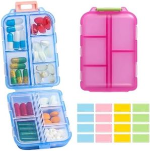 2 portable pill box organisers, 10 compartments for different medications, can be used for pills/capsules/vitamins/fish oil/accessories etc.blue and pink…