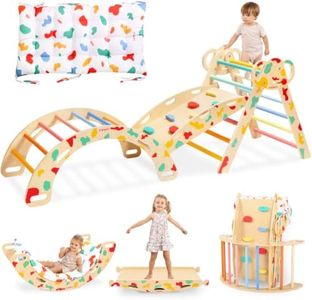 WINGYZ Pikler Triangle Set, Montessori Foldable 8-in-1 Jungle Gym & Reversible Animal Slide, Patent-Protected Climbing Set, Safe 2.35" Gap ASTM F963 Standards for Toddlers 18 Months-5 Years (Rainbow)
