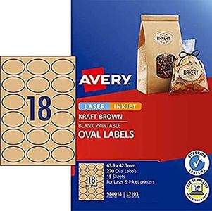 Avery A4 Kraft Brown Oval Labels - Product Stickers - Small Business Supplies - Brown, 63.5 x 42.3 mm, 270 Labels/15 Sheets (980018/ L7103)