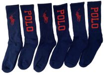 Polo Ralph Lauren 6pk Mixed Crew Athletic Socks 6-12.5, Navy, 6-12.5 (CA-29278)