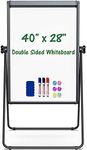 Stand White Board Magnetic 40 x 28 inches Dry Erase Board Double Sided Height Adjustable Flip Chart Easel Portable Whiteboard with Flipchart Hooks for Teaching Presentation Meeting, Black