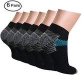 6 Pairs Upgraded Sport Plantar Fasciitis Arch Support Low Cut Running Gym Compression Foot Socks Sleeves 2 Size (L/XL, 6Black)