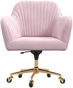 Casa Decor Chair Arles Velvet Polyester Curved Padded Armrests Indoor Furniture Swivel Gas Lift Height Adjustment, Pink