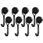 LOVIMAG Magnetic Hooks, Strong Magnetic Hooks for Cruise Cabins, Black Swivel Magnetic Hooks Heavy Duty, 25LBS Magnetic Hooks for Refrigerator, Hanging, Grill, Locker,Metal Door- 8 Pcs