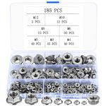 185 Pcs Hex Flange Nuts, Serrated Flange Hex Nuts, Serrated Flange Nuts, Flanged Lock Nuts, Stainless Steel Serrated Nut, Universal Locknuts for Furniture Construction, M3 M4 M5 M6 M8 M10 M12