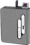 CHENGKUN Cigarette Case Normal Size CigarettesBox Dual Arc Lighter Automatic Ejection Holder USB Charging Windproof and Flameless Lighter Cigarette Case (Black ), 97x74x20mm