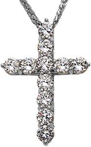 Claddagh Gold Elegant Sterling Silver 12 Carat Round Cubic Zirconia Cross Pendant Necklace (Extra Large), 22"