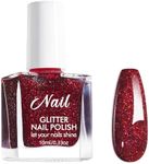 DMQ Red Nail Varnish, Wine Red Glitter Nail Polish, Burgundy Shimmer Holographic Nail Polish Gel, Long Lasting Chip Resistant & Quick Drying Nail Gel for DIY Nail Art Manicure at Home - No Need Cure