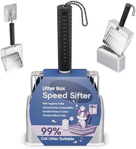 Aoktech Stainless Steel Cat Litter Scoop with Holder Metal Scooper, Stainless Steel Poop Sifting Tool, Durable Non-Stick Heavy Duty Sifter, Easy Clean with Hook（Black） Suitable for All Litter Boxes